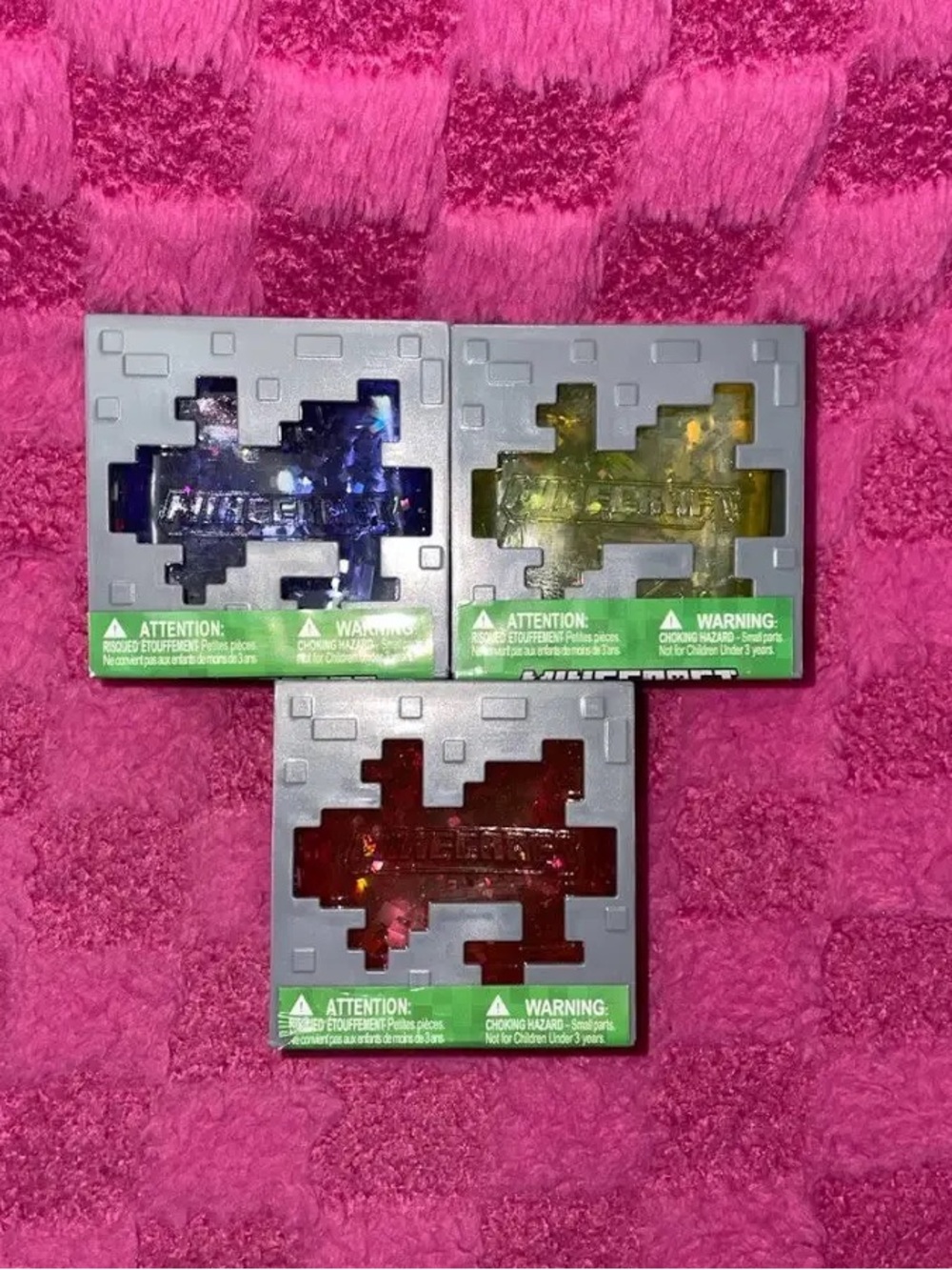 Minecraft Sparkle Collectible Figures - Pink, Blue, Yellow